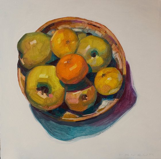 tangerines apples in a plate