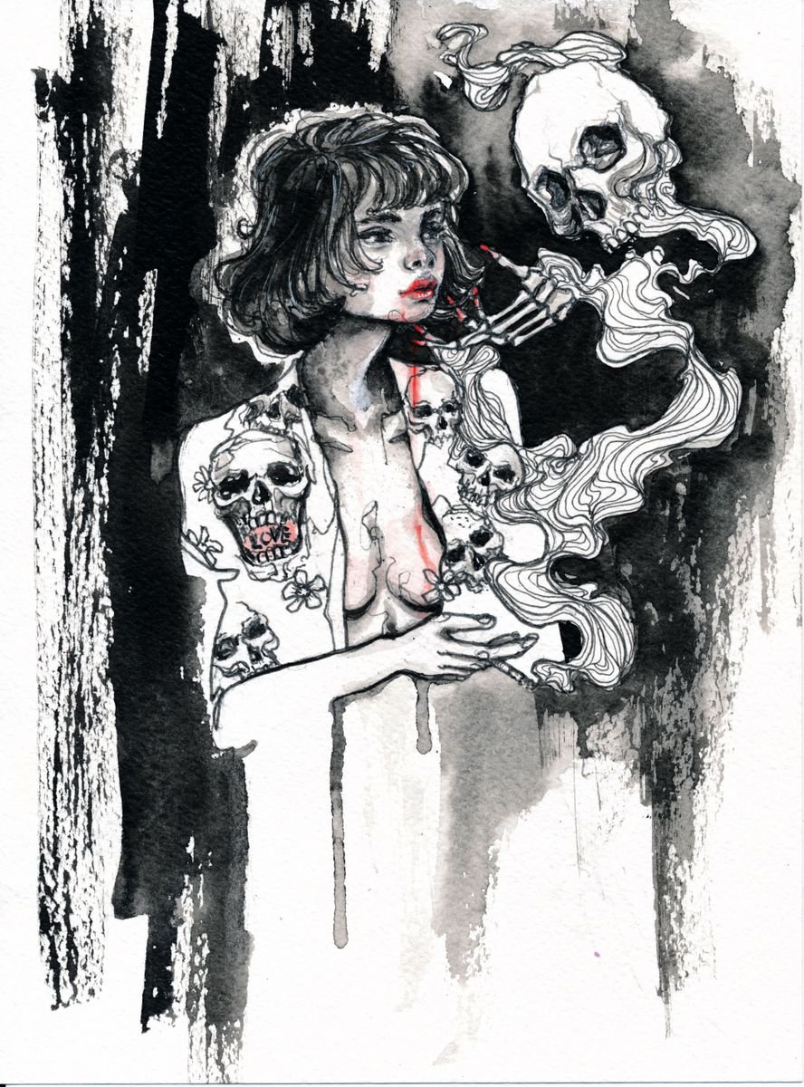 Expressive Portrait Ink Drawing By Doriana Popa, 7 X 9, I