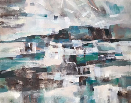 Landscape. Misty valley 2. one of a kind, gift, contemporary art.