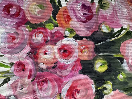 A pink bouquet of ranunculuses.