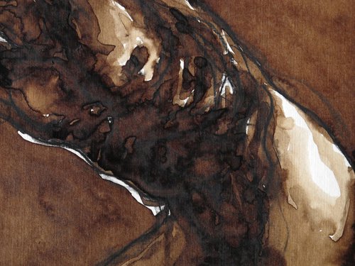 Male nude - miniature in walnut stain by Fabienne Monestier