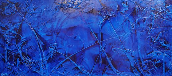 Inked Sapphire 270cm x 120cm Blue Abstract Art