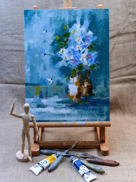 still life painting. Flowers in vase. gift art