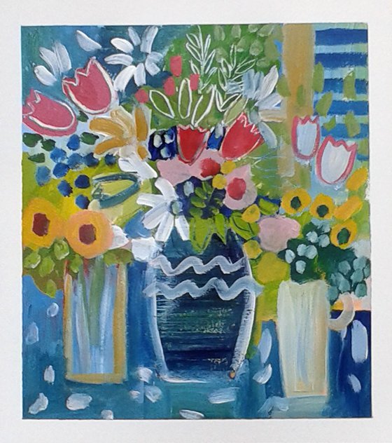 Three Vases of Summer Flowers