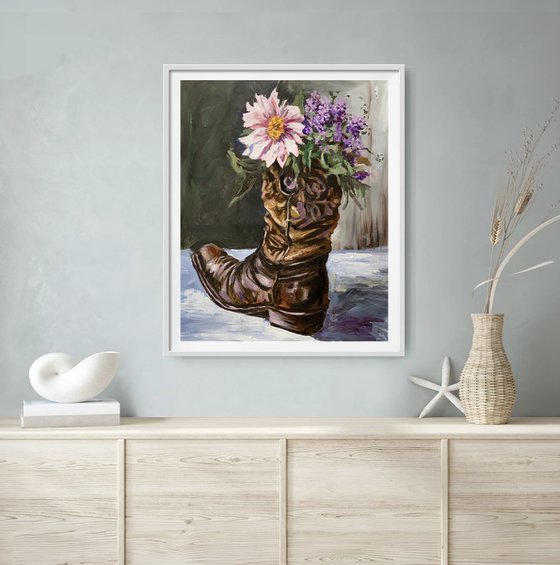 Cowboy Boot with Wildflowers.