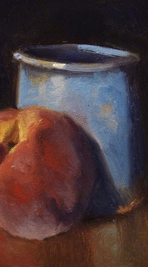 A Peach and a Blue Pot by Pascal Giroud
