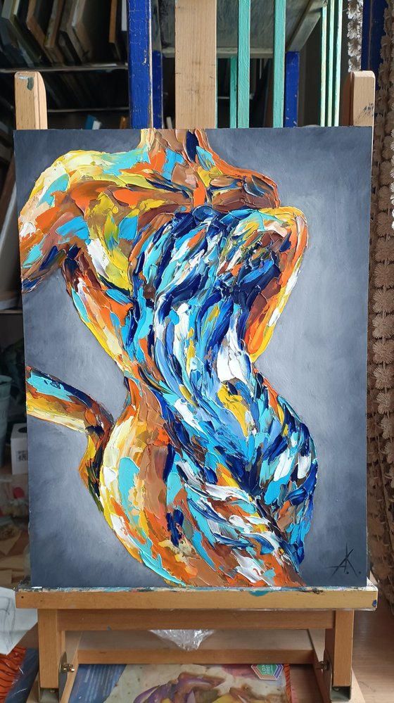 Veil - nude, nu, erotic, body, woman, woman body, oil painting, gift for him, gift for man, nu oil painting