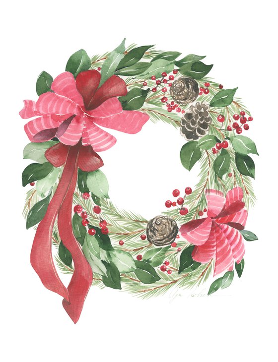 Christmas wreath with red ribbon