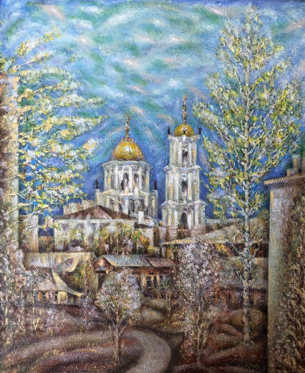 Impressionistic Landscape Oil Painting By Ivan Shapoval, 42 X 52, A Glorious City Above The Pslo, Original Artwork