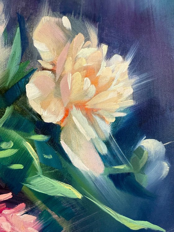 Peonies in a White Vase