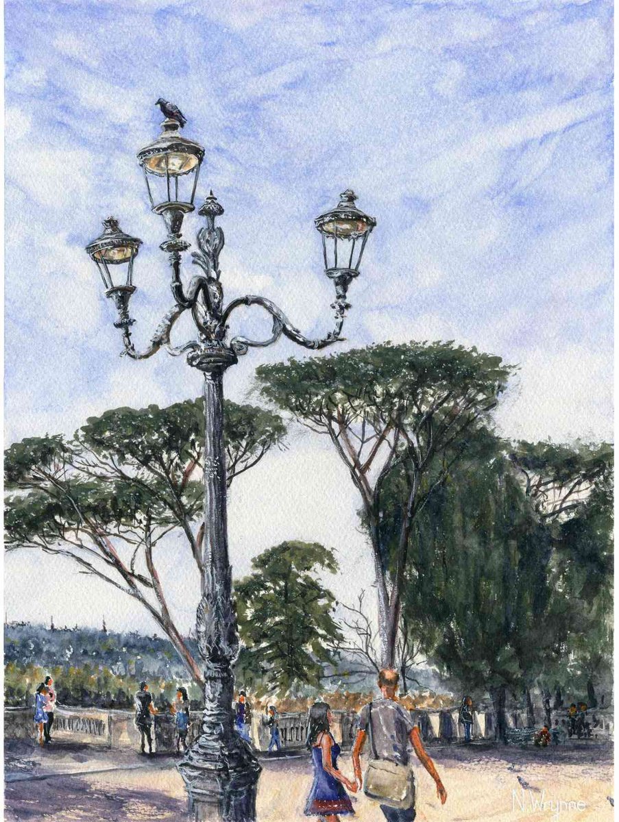Impressionistic Cityscapes Watercolour By Neil Wrynne, 11 X 15", Terrazza Del Pincio - Rome, Original Artwork