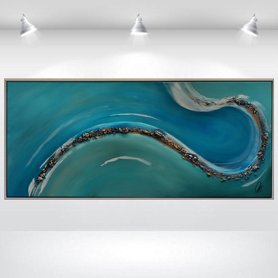 Big Wave  - Abstract Art - Acrylic Painting - Canvas Art - Framed Painting - Abstract Golden Sea Painting - Ready to Hang