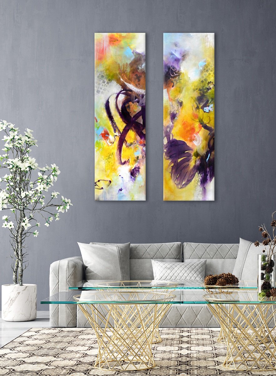 Abstract Acrylic Painting By Kirsten Handelmann, 41 X 60", A Real Earworm (Diptych), Original Artwork