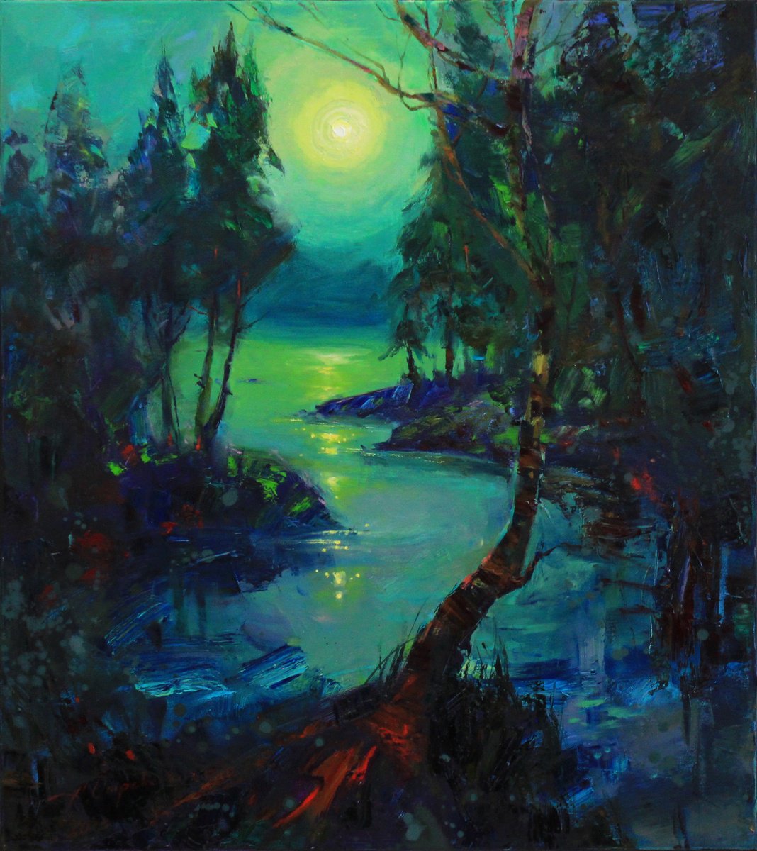 Impressionistic Landscape Oil Painting By Alisa Onipchenko-Cherniakovska, 31 X 35, Mysterious Space, Original Artwork