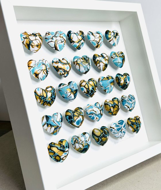 LOVE - Aqua, gold, black & white Mokume Gane