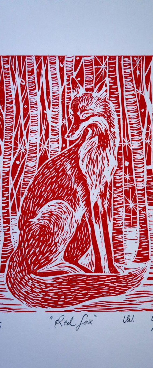 Red Fox Linocut Print by Victoria Lucy Williams