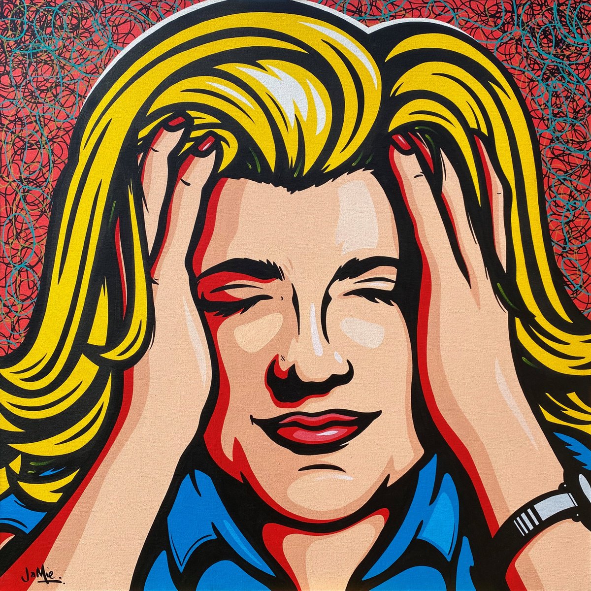 Urban And Pop Portrait Acrylic Painting By Jamie Lee, 31 X 31, Contemplation, Original Artwork