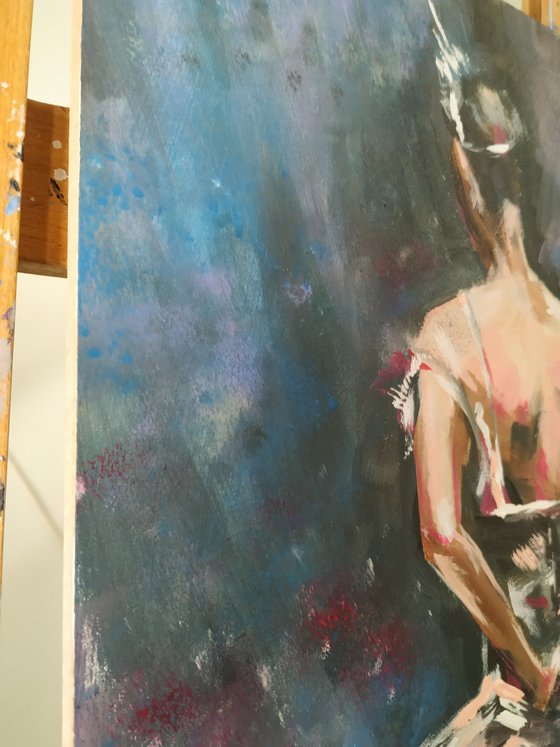 Backstage  -Ballerina- woman Painting on MDF