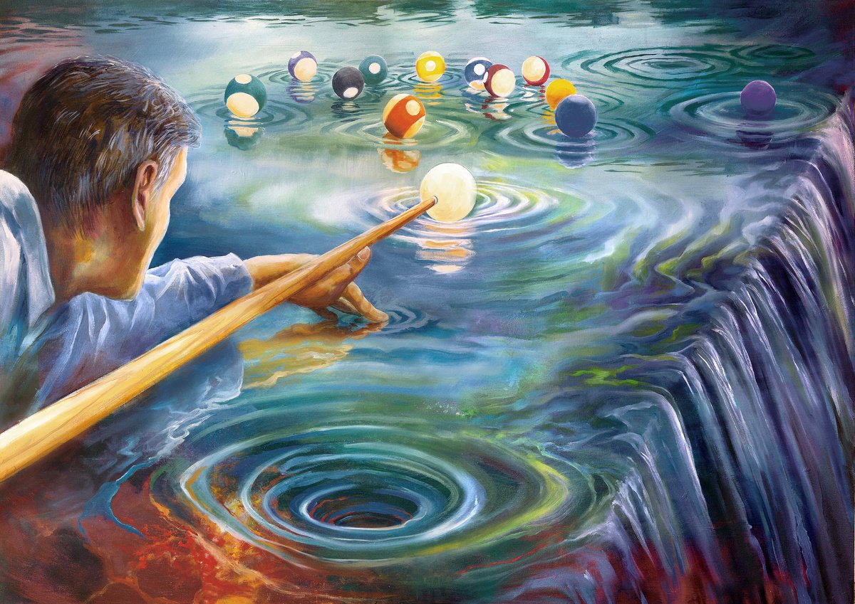 Surrealistic Oil Painting , Pool By Daniel Loveday, 39 X 28, Artwork For Sale On Artfinder