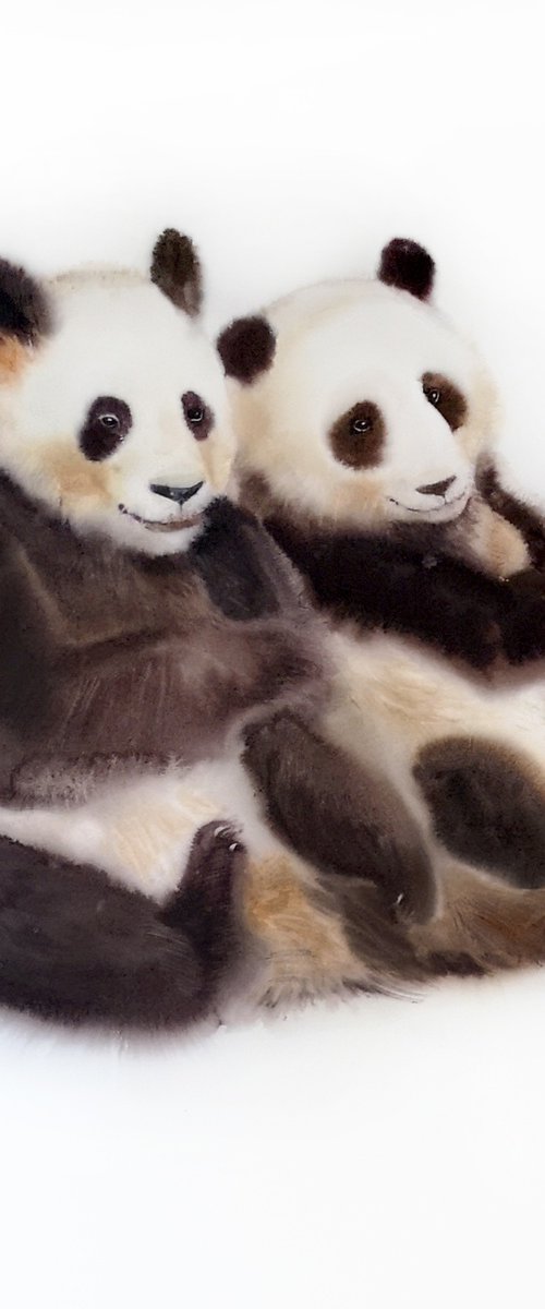 Couple of Cute Pandas - Panda Love by Olga Beliaeva Watercolour