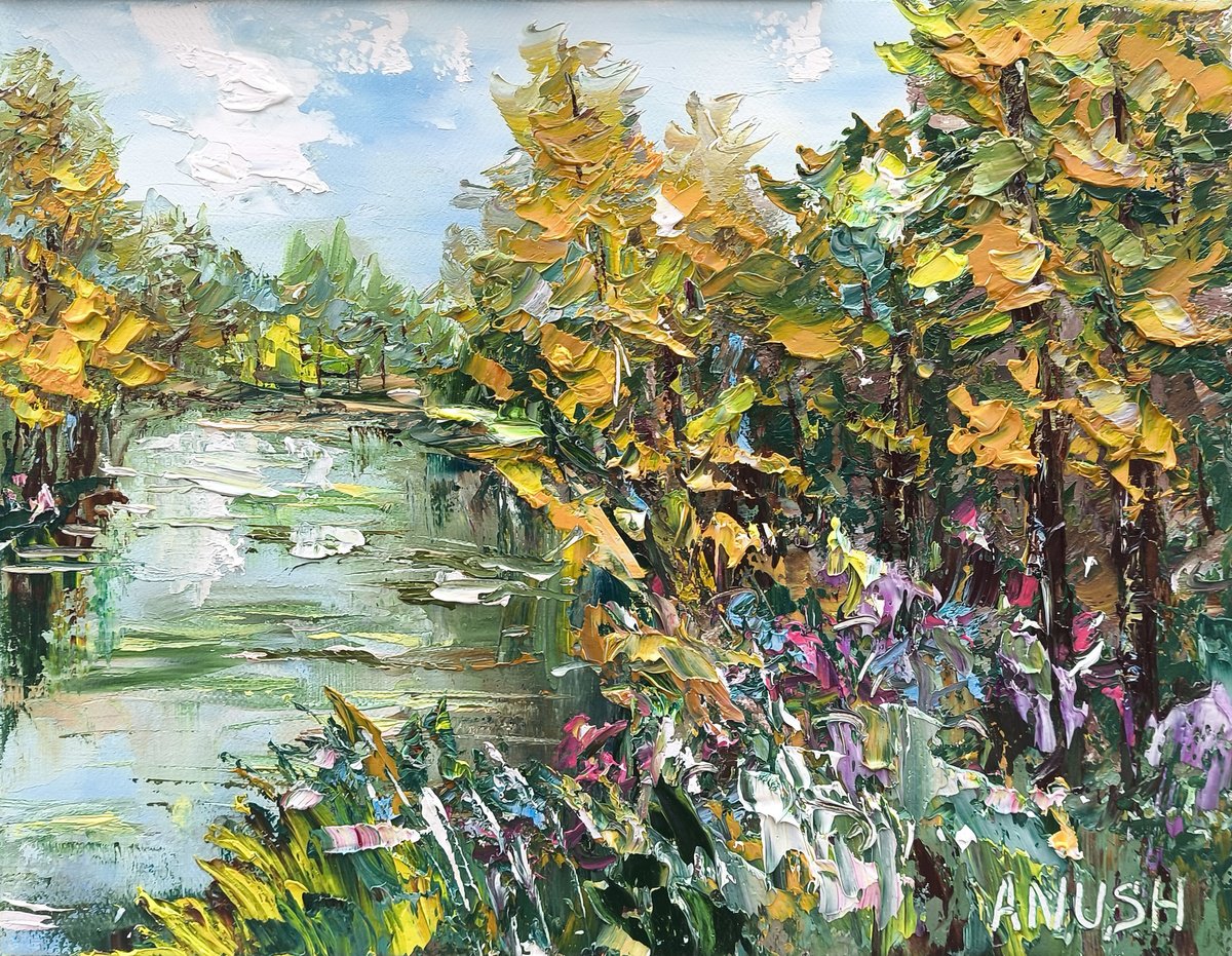 Impressionistic Botanical Oil Painting By Anush Emiryan, 12 X 9, Autumn Serenity, Original Artwork
