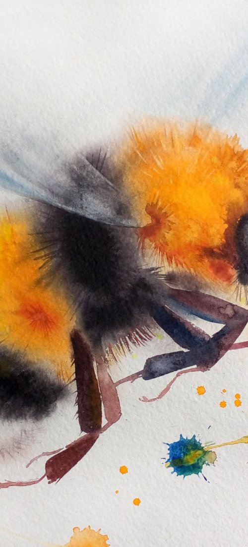 Flying Bumblebee. Original wat by Olga Beliaeva Watercolour