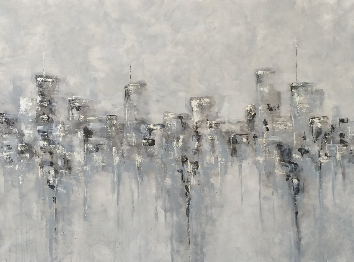 Abstract Acrylic Painting By Max Yaskin, 63 X 45", Manhattan By M.y., Original Artwork