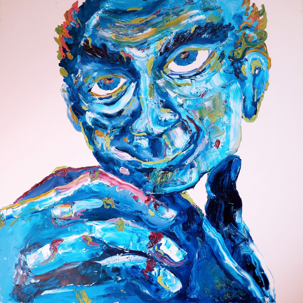 Impressionistic Portrait Oil Painting By Dominic Virtosu, 59 X 59, Inner Critic, Original Artwork