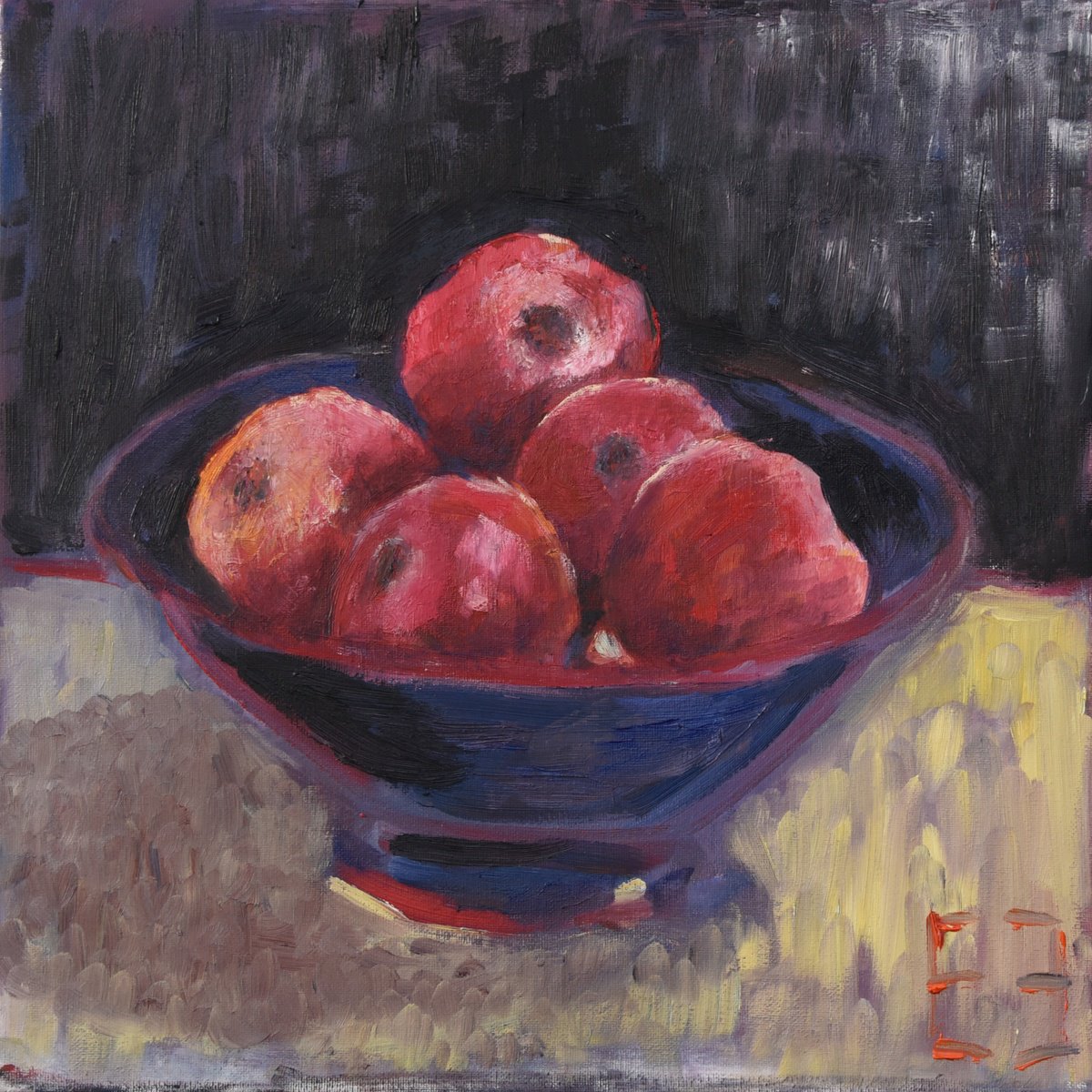 Impressionistic Still Life Oil Painting By Elena Zapassky, 16 X 16, Red Apples, Original Artwork