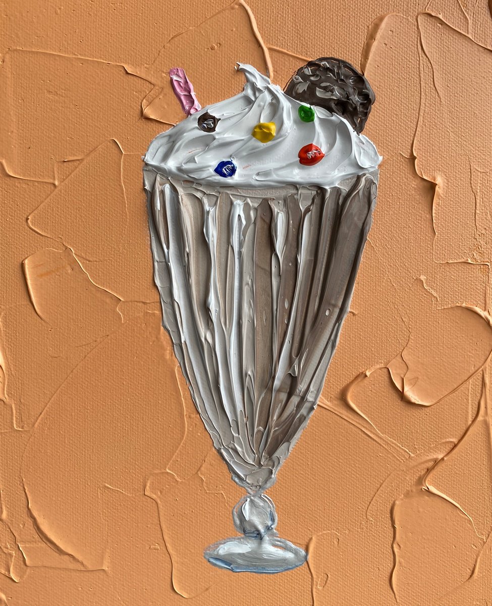 Impressionistic Still Life Acrylic Painting By Guzaliya Xavier, 8 X 10, Chocolate Milkshake On Orange, Original Artwork