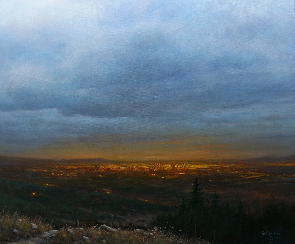 Impressionistic Landscape Acrylic Painting By Gerard Kramer, 24 X 20, Evening Light, Original Artwork