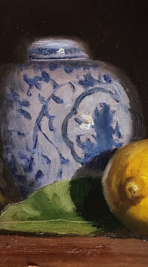 Lemons and a Porcelain Vase by Pascal Giroud