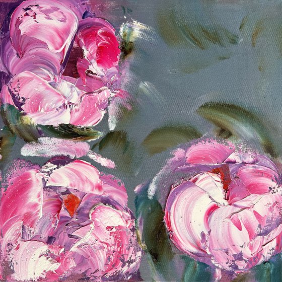 EXTRAVAGANZA - Peonies set. Colorful flowers. Lush buds. A riot of colors. Dance. Pink. Original.