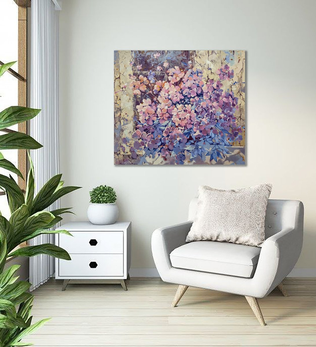 Impressionistic Botanical Oil Painting By Natalia Yampolskaia, 35 X 31", Summer Of Montenegro, Original Artwork