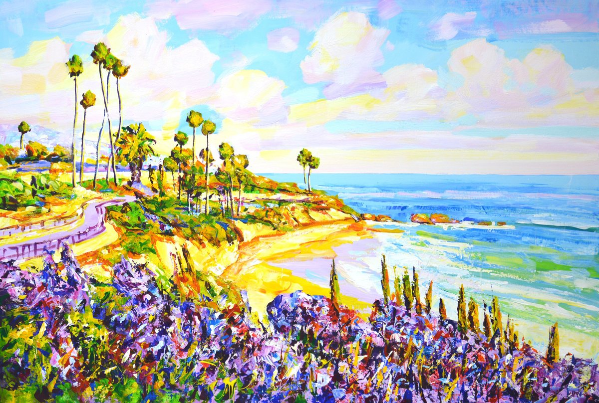 Impressionistic Landscape Acrylic Painting By Iryna Kastsova, 47 X 31, Laguna Beach (California)69., Original Artwork
