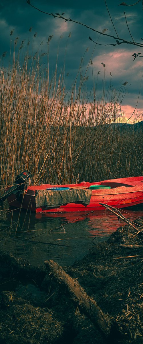 Boat in lake by Nektaria Thalia