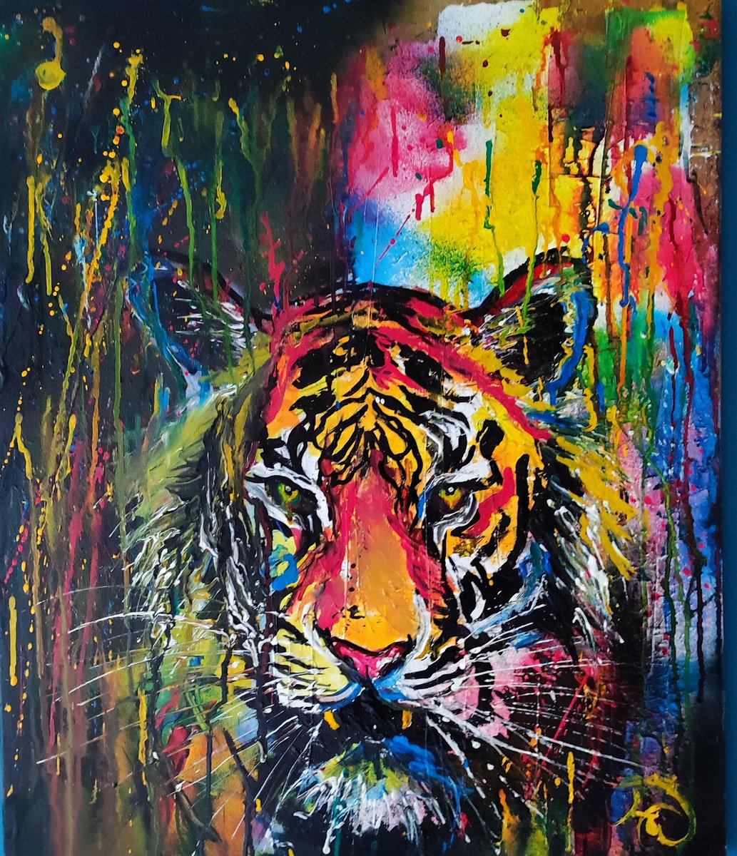 Abstract Animal Acrylic Painting By Beata Harasim, 20 X 24, Tiger, Original Artwork