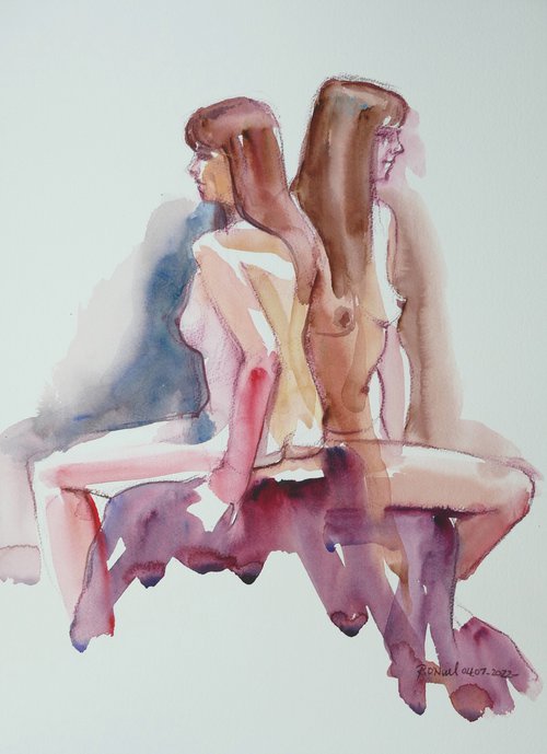 seated female nude 2 poses by Rory O’Neill