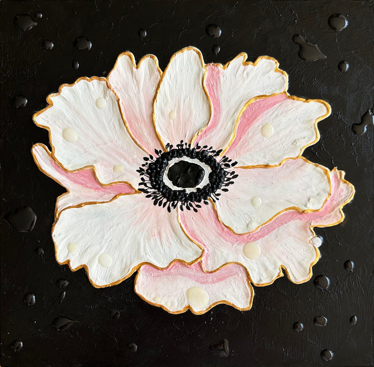 Expressive Botanical Painting By Alexandra Dobreikin, 12 X 12, Anemone, Original Artwork