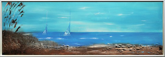 At the Shore - Abstract- Painting- Acrylic Canvas Art - Wall Art - Framed Art - Blue Art - Modern Art