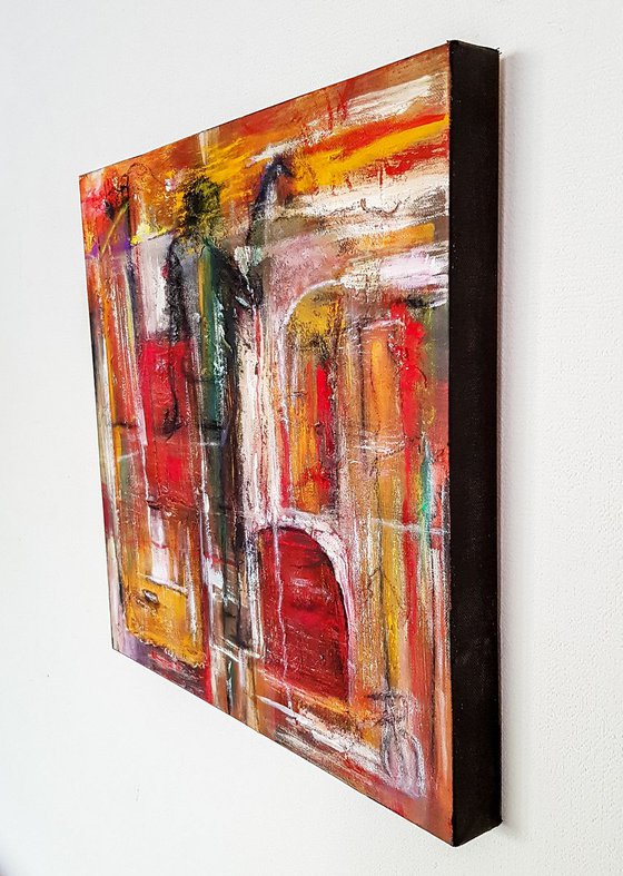 Stick To It Red - Abstract Textured Acrylic Painting. READY TO HANG.