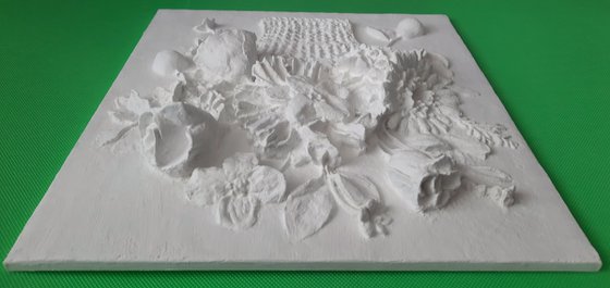 Sculptural wall art "Basket of flowers"