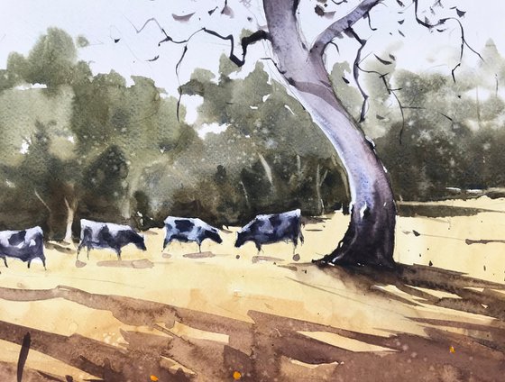 Cows Grazing in the Village Fields
