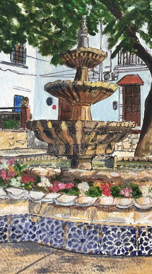 FOUNTAIN IN SPANISH SQUARE by Margaret Riordan