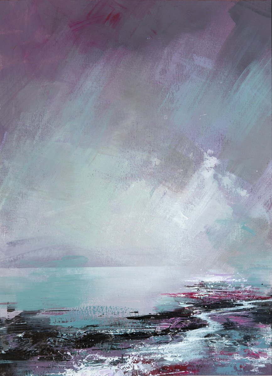 Organic Landscape Acrylic Painting By Paul Hillary, 13 X 17", Warkworth Tidal Stream, Original Artwork