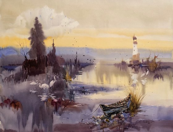 Watercolor “The Old lighthouse. Sulina” perfect gift