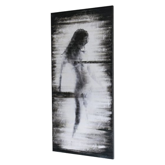 "Chastity II" (104x49x4 cm) - Unique figurative artwork on closet door (abstract, figurative, gold, original, resin, beeswax, painting)