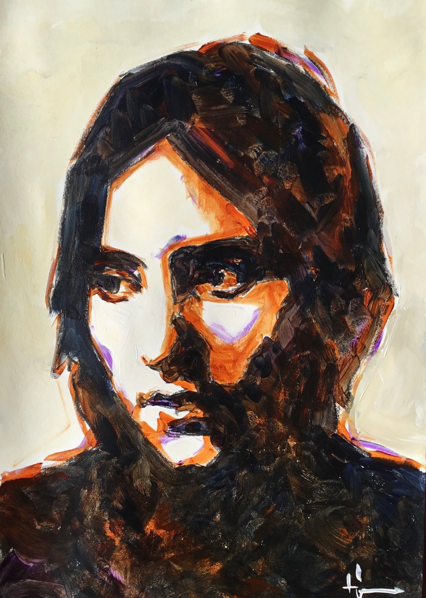 Expressive Portrait Acrylic Painting By Dominique Deve, 11 X 17, Traitement #1, Original Artwork