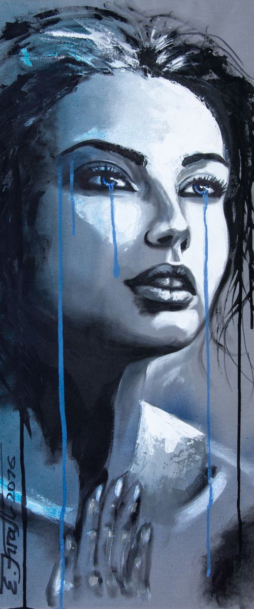 "Please believe me",Original acrylic painting on canvas 45x90 x2cm by Elena Kraft