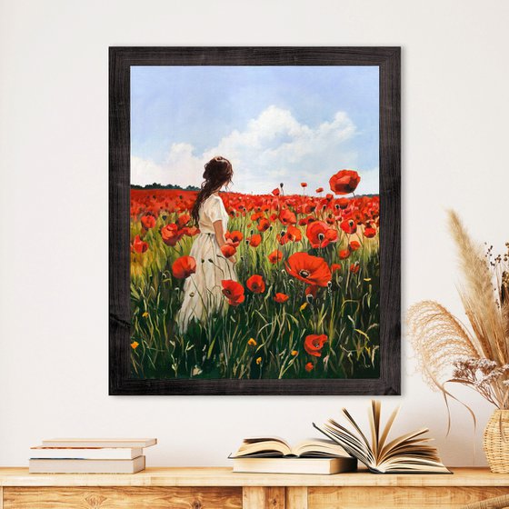 Woman in a red poppy field